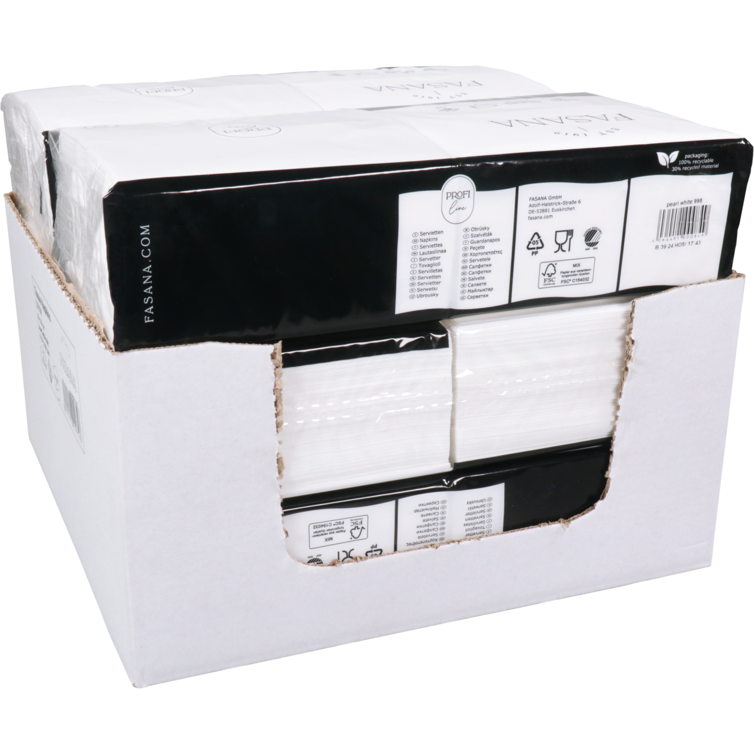 Servet, 1/8 vouw, 2-laags, 33x33cm, cellulose, wit