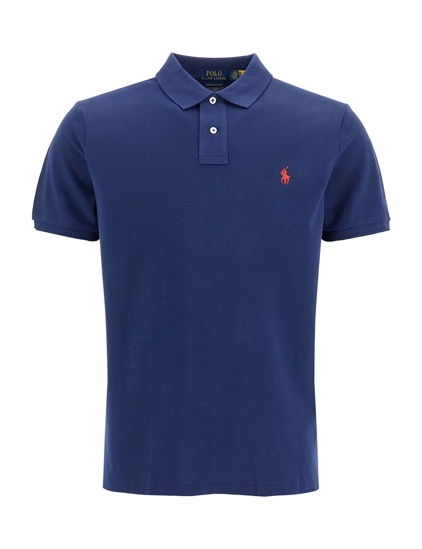 Navy Slim Fit Polo Red Logo