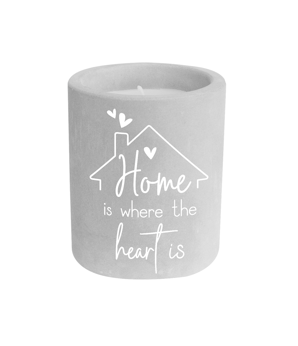 Grijze Cement Kaars Home Is Where The Heart Is 8cm