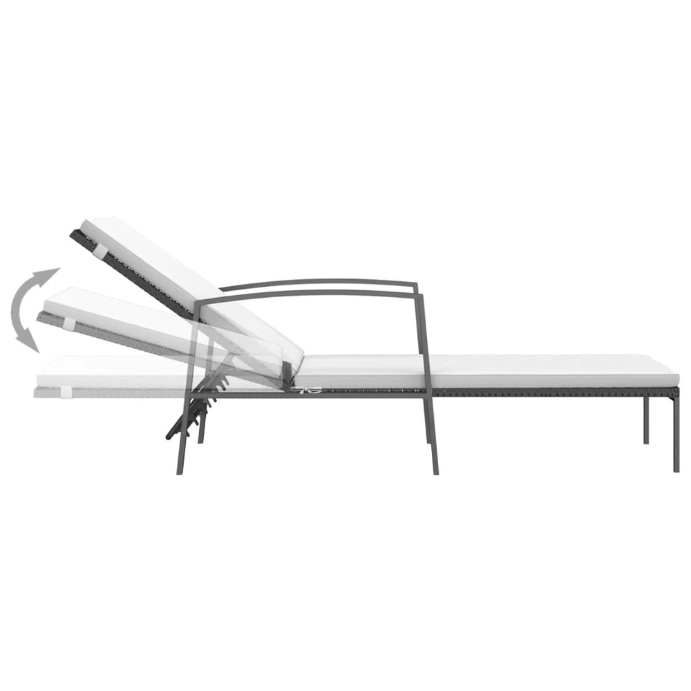 Transat chaise longue bain de soleil lit de jardin terrasse meuble d'extérieur avec coussin résine tressée noir