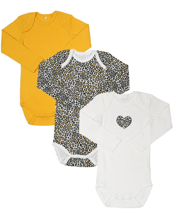 Langarm-Body NBFBODY ANIMAL 3er-Pack in weiß/gelb