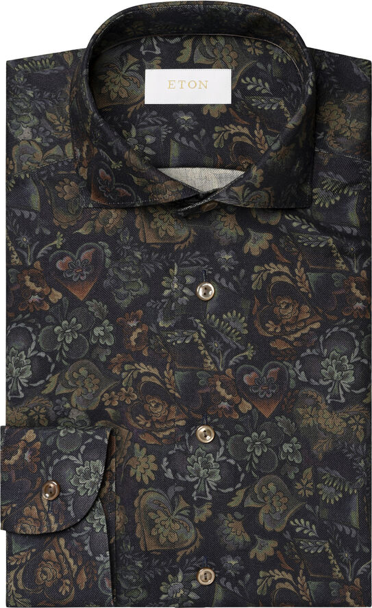ETON Contemporary Fit Floral Merino Wool Shirt Brun