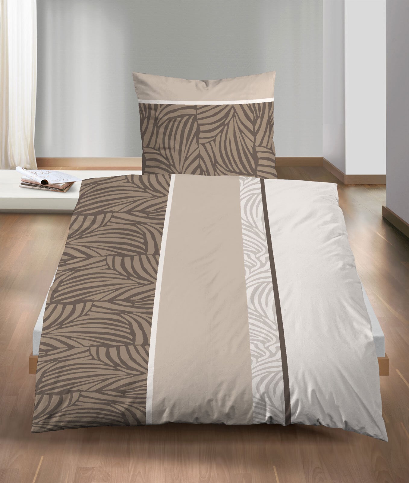 Mikrofaser Bettwäsche Ornament 135 x 200 cm beige