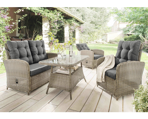 Eetkamer-/loungeset Destiny Merano II Polyrattan 4-zits 4-delig Grijs