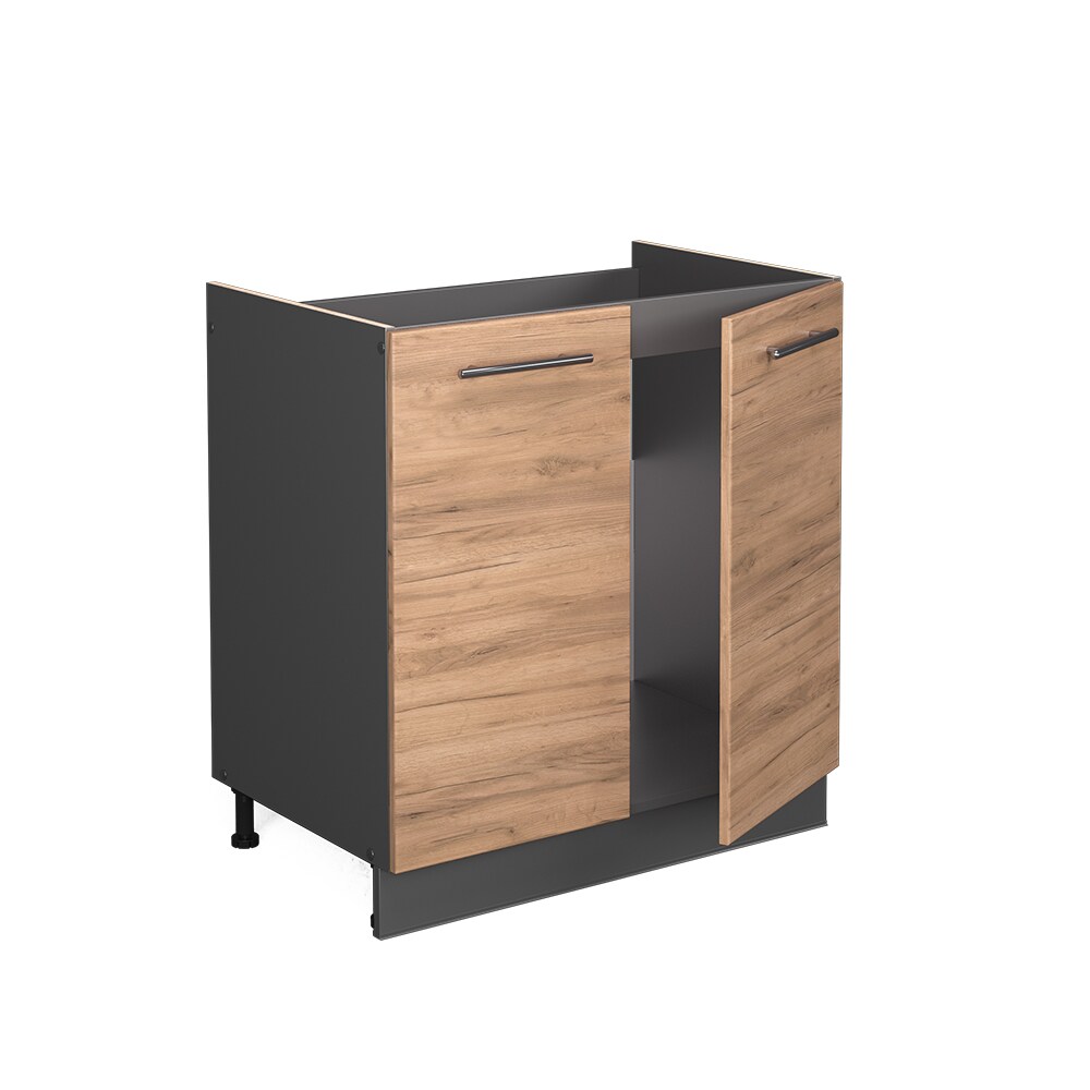 Vicco Spülenunterschrank Küchenschrank Küchenmöbel Fame-Line Anthrazit Eiche modern 80 cm Küche Einbauküche Drehtür Siphonausschnitt Blende Küchenzeile
