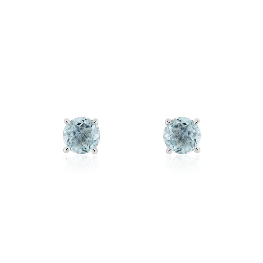 Boucles D'oreilles Puces Elea Or Blanc Topaze Bleu Sky