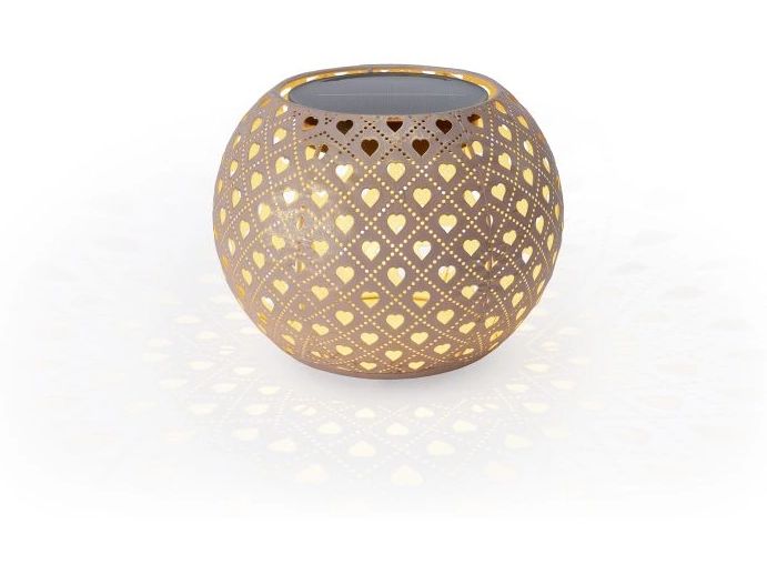 STT Windlicht Solar Antic Globe Heart Ø 22 cm, Lila Solarleuchte zum Aufstellen
