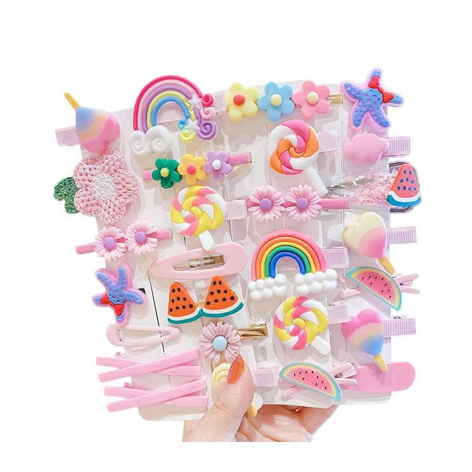 (28er Set) Kinder Metall Haarspangen Klammern Accessoire Clips Haarschmuck - Rosa