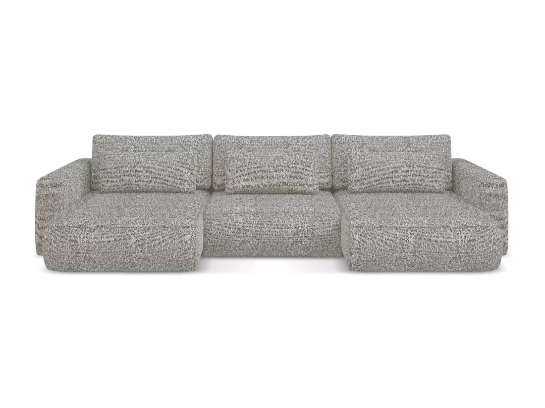 Canapé d'angle panoramique convertible en tissu texturé - gris beige - KAPUA