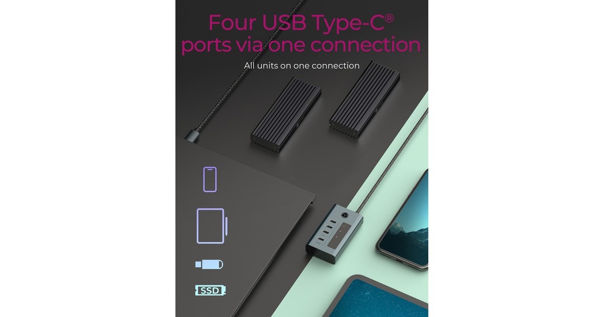 ICY BOXIB-HUB1454-C31 usb-hub  (Grijs/blauwgrijs, 4x USB-C 3.2 (10 Gbit/s))