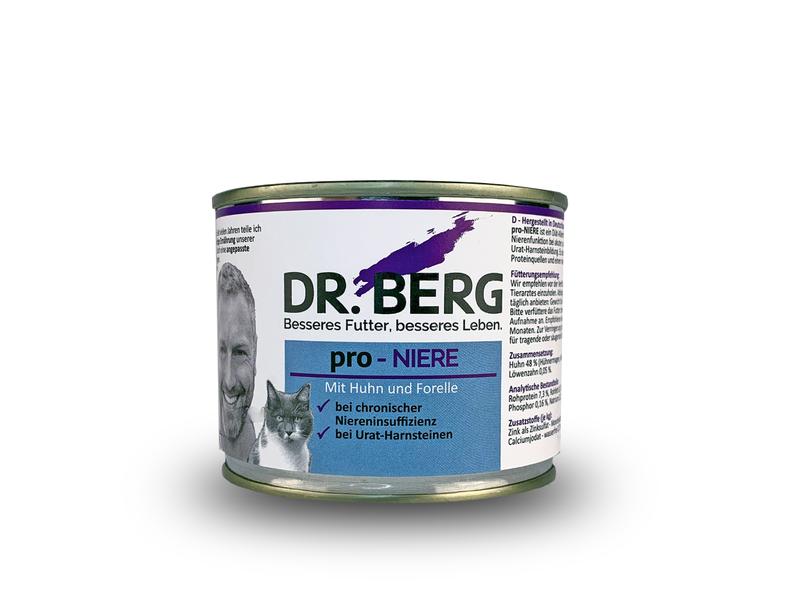 Dr. Berg Nassfutter pro-Niere Katze Huhn Forelle, 6 x 200 g Alleinfutter für Katzen mit Nierenproblemen & Niereninsuffizienz