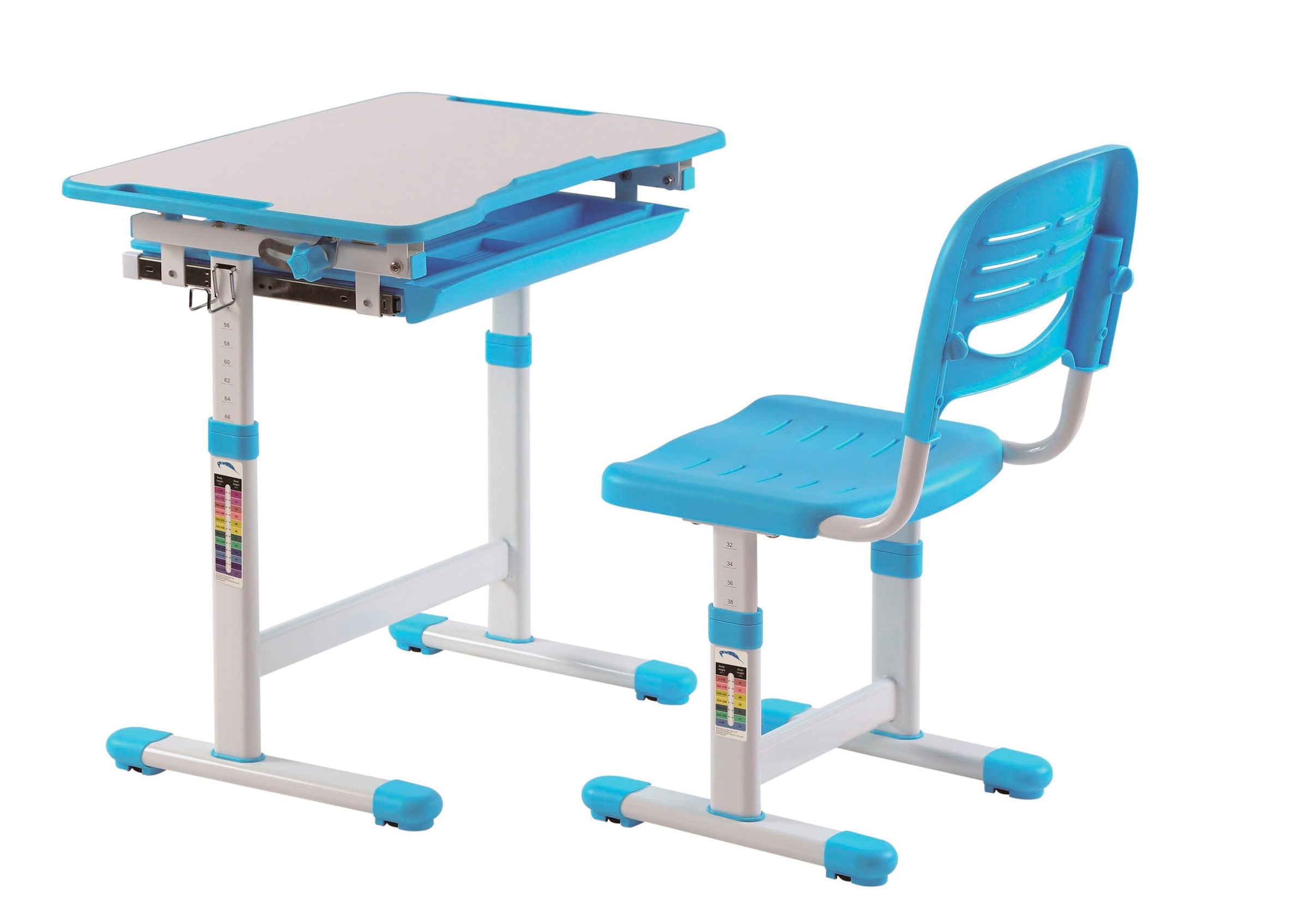 Vipack Kinderschreibtisch »Comfortline, mit Höhenverstellung inkl. Taschen- u. Becherhalter« Set, B/H/T ca. 70x54-76x47,4cm, verschiedene Farben, mit Griffelschublade,  inkl. Stuhl und verstellbarer Schreibplatte, praktische Funktionen