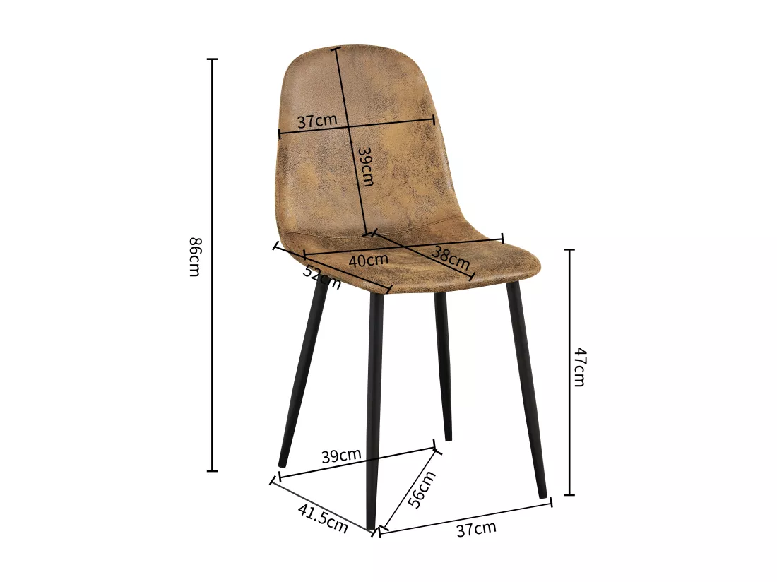 Lot de 4 chaises - Style vintage et design scandinave - En faux daim - Idéales pour cuisine - Marron