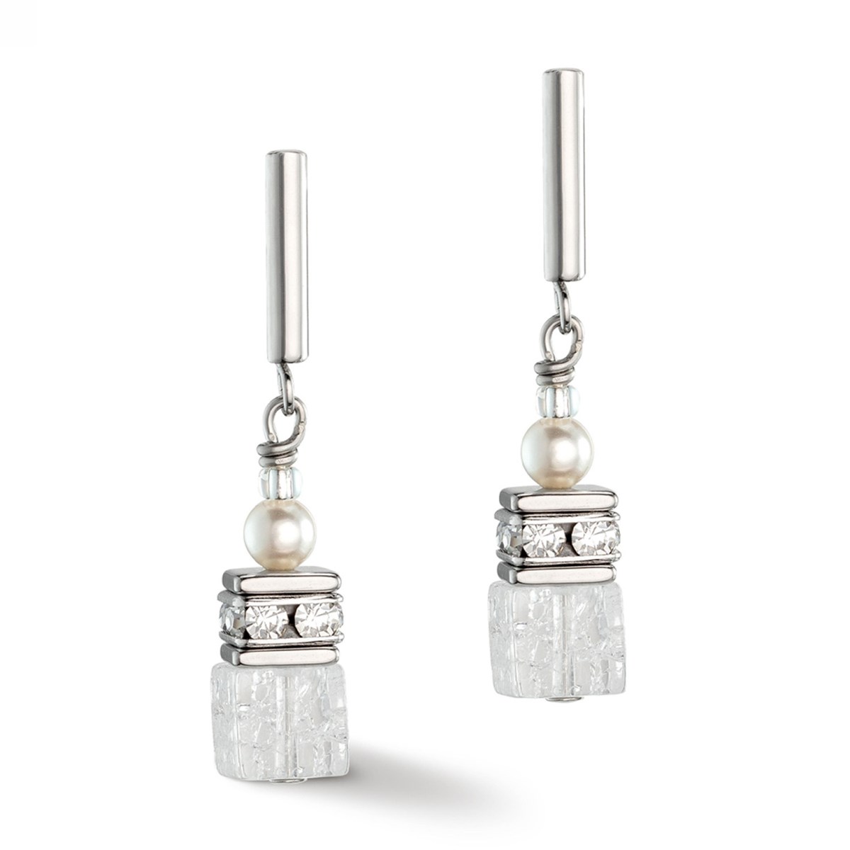 Boucles d'oreilles Coeur de Lion GéoCube PréciousFusion pearls blanc