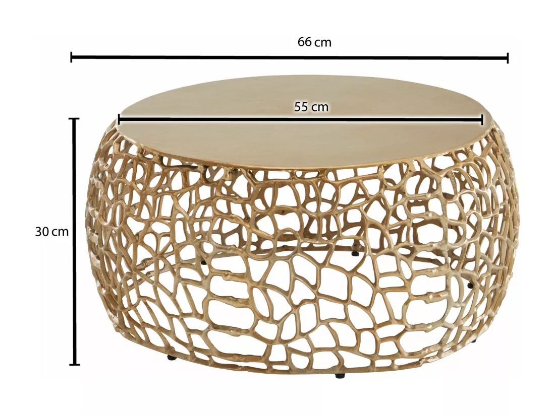 Table Basse de Salon Aluminium Or 66x66x30 cm Ronde Métal | Petite Table de Canapé avec Structure en Branches | Design Table d'appoint Style Moderne
