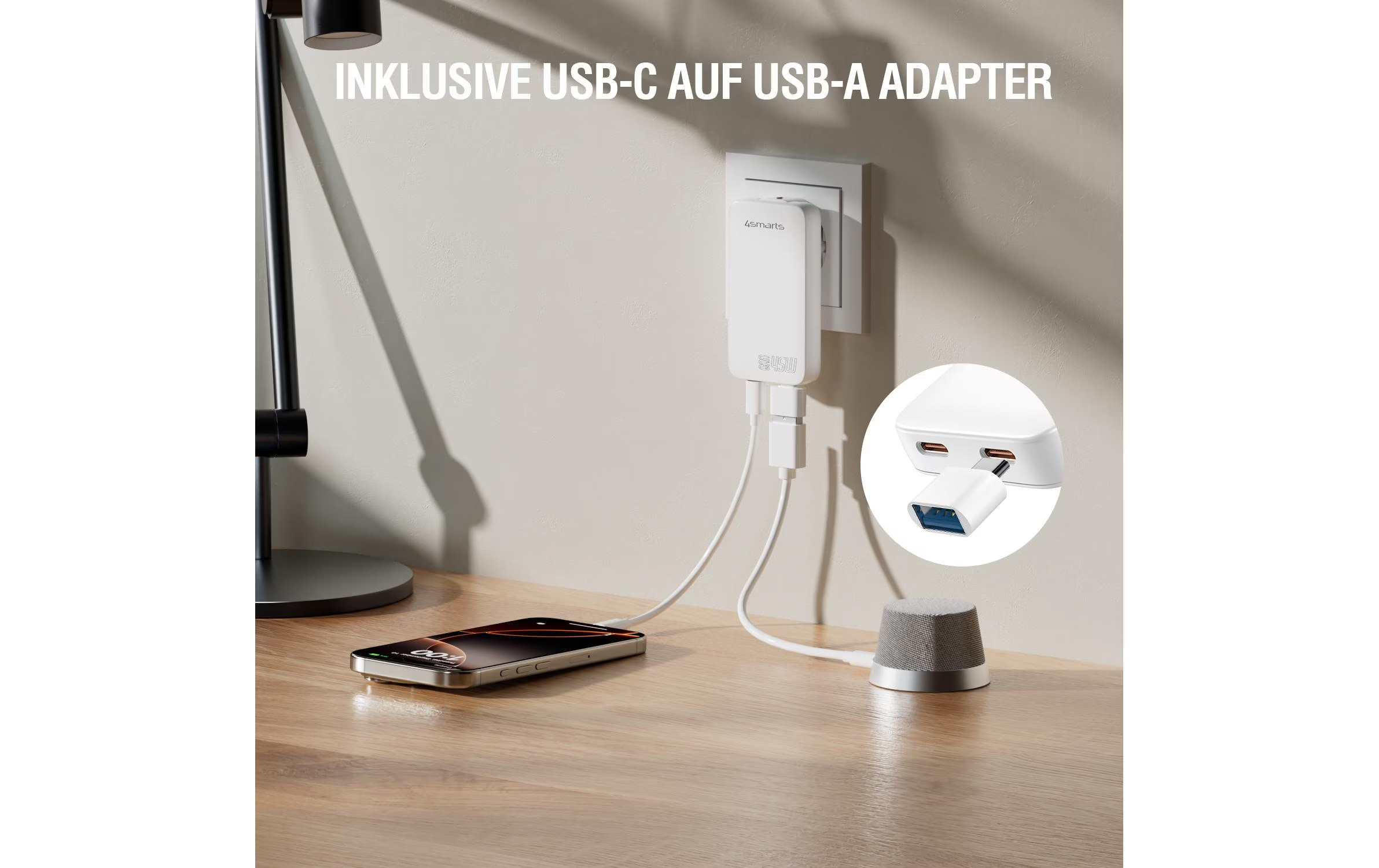 (45W) FlatPlug Slim Dual USB C GaN Ladegerät Netzteil (4S542045) - Weiss