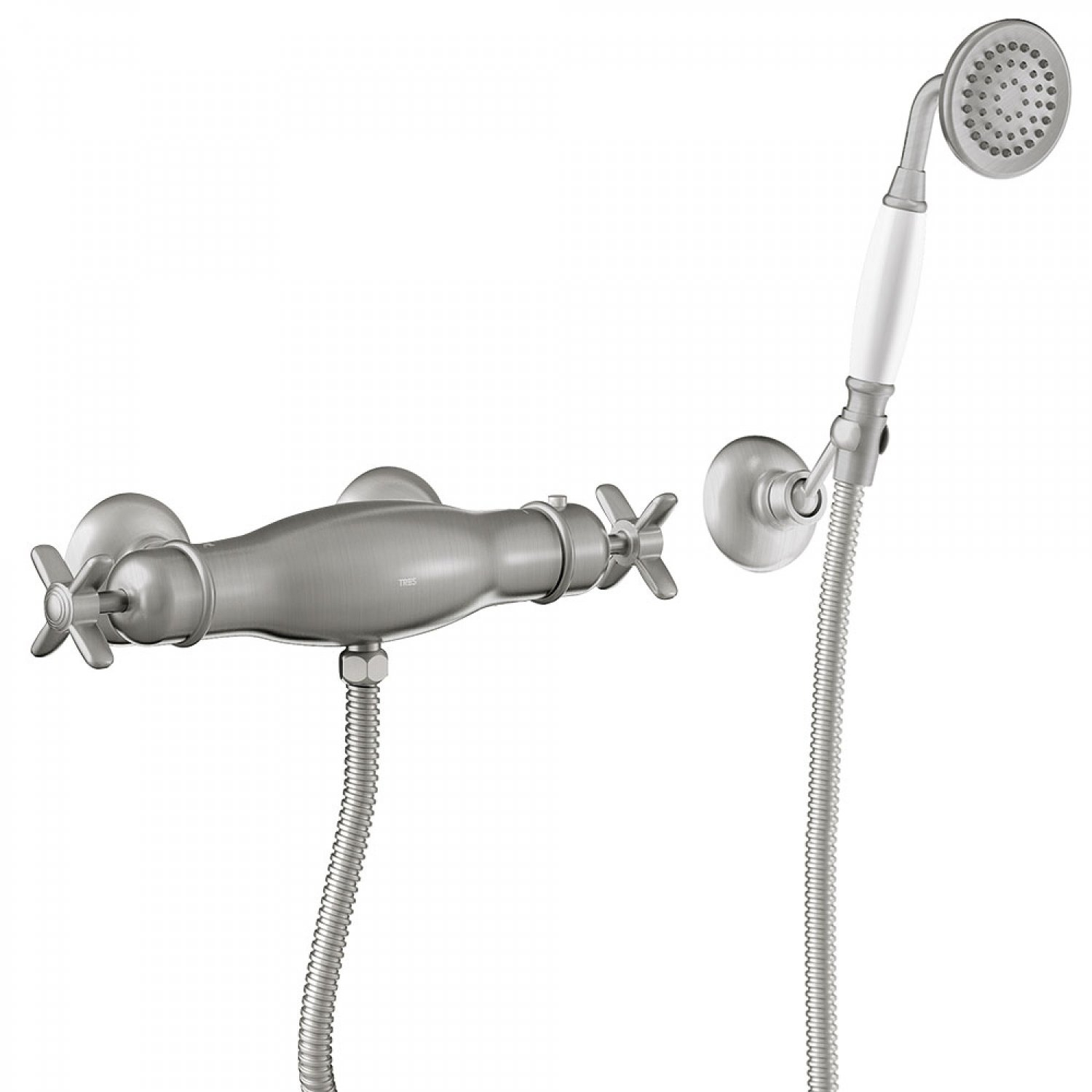 Tres Clasic thermostatische douchekraan met handdouche geborsteld staal