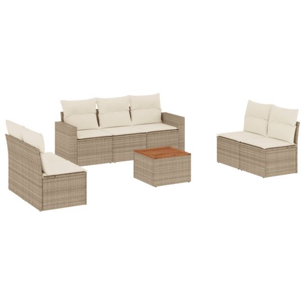 vidaXL 8 Peças Conjunto de Sofás para Jardim com Almofadões Vime Pe Bege - 4210477011