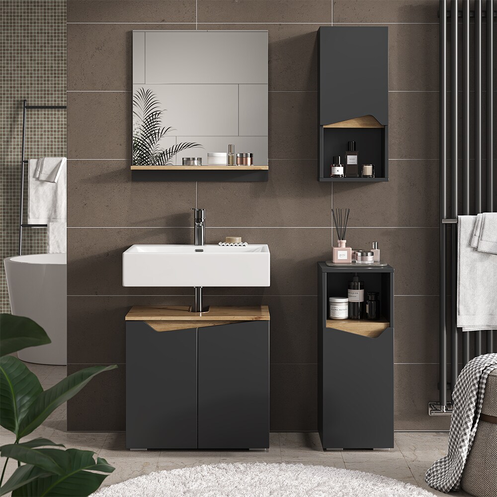 Vicco Hängeschrank Marelle Anthrazit Eiche 30 x 67 cm mit Tür und offenem Fach