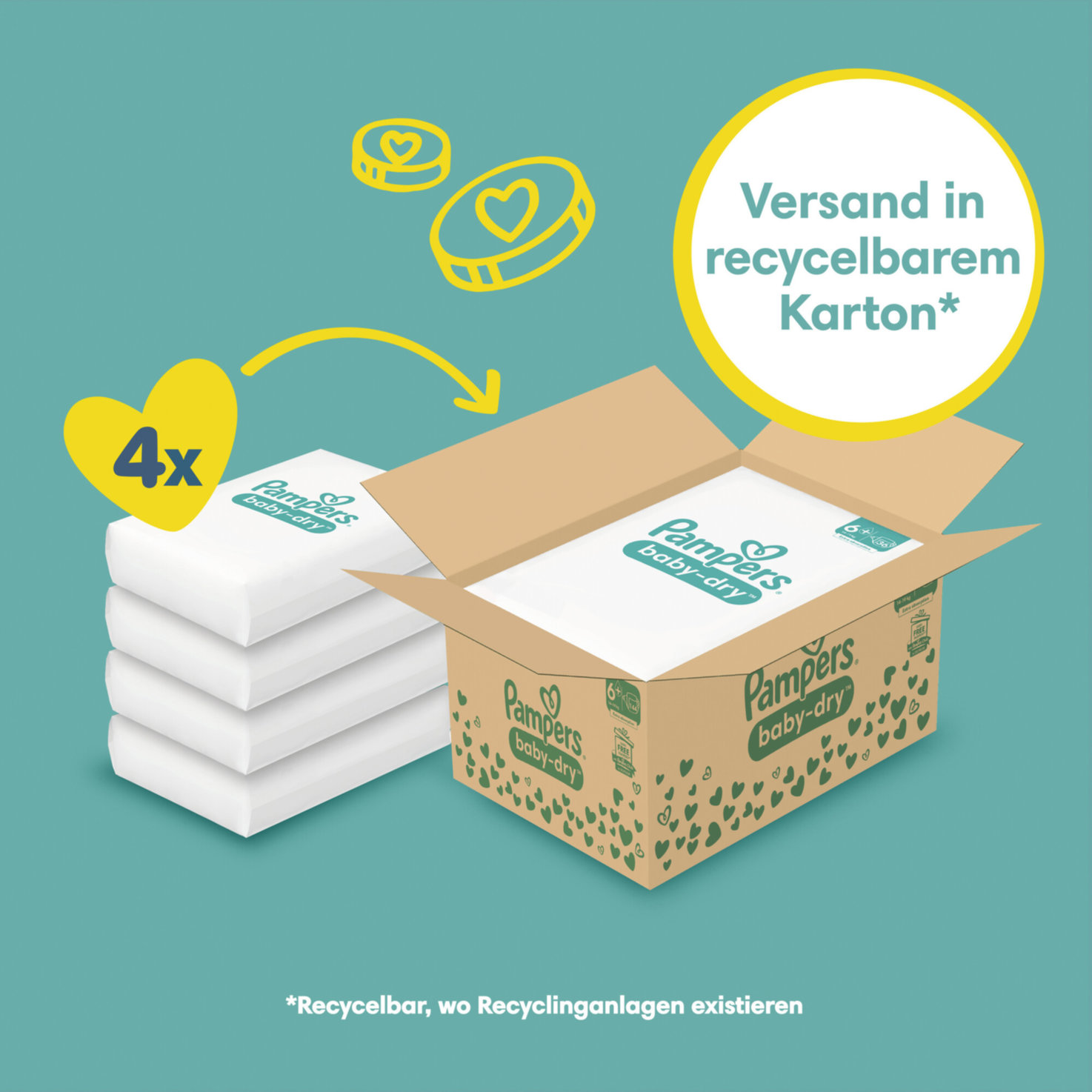 Pampers Baby-dry Extra Large Grösse 6+, 14-19kg, 144 Stück