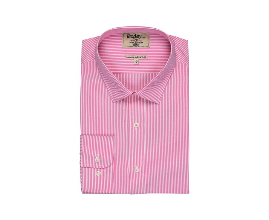 Chemise coton rose à rayures blanches - QUENTIN