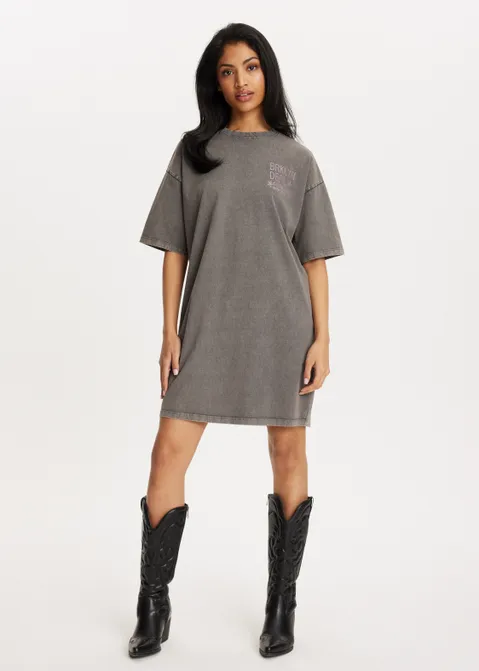 T-shirt jurk met print antraciet (ACIDWAS)