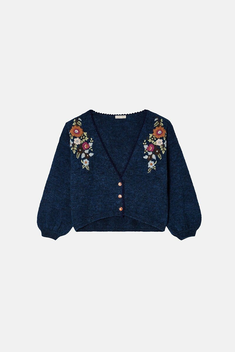 LOUISE MISHA<br>Cardigã com decote em V e bordado floral, LUNAMI