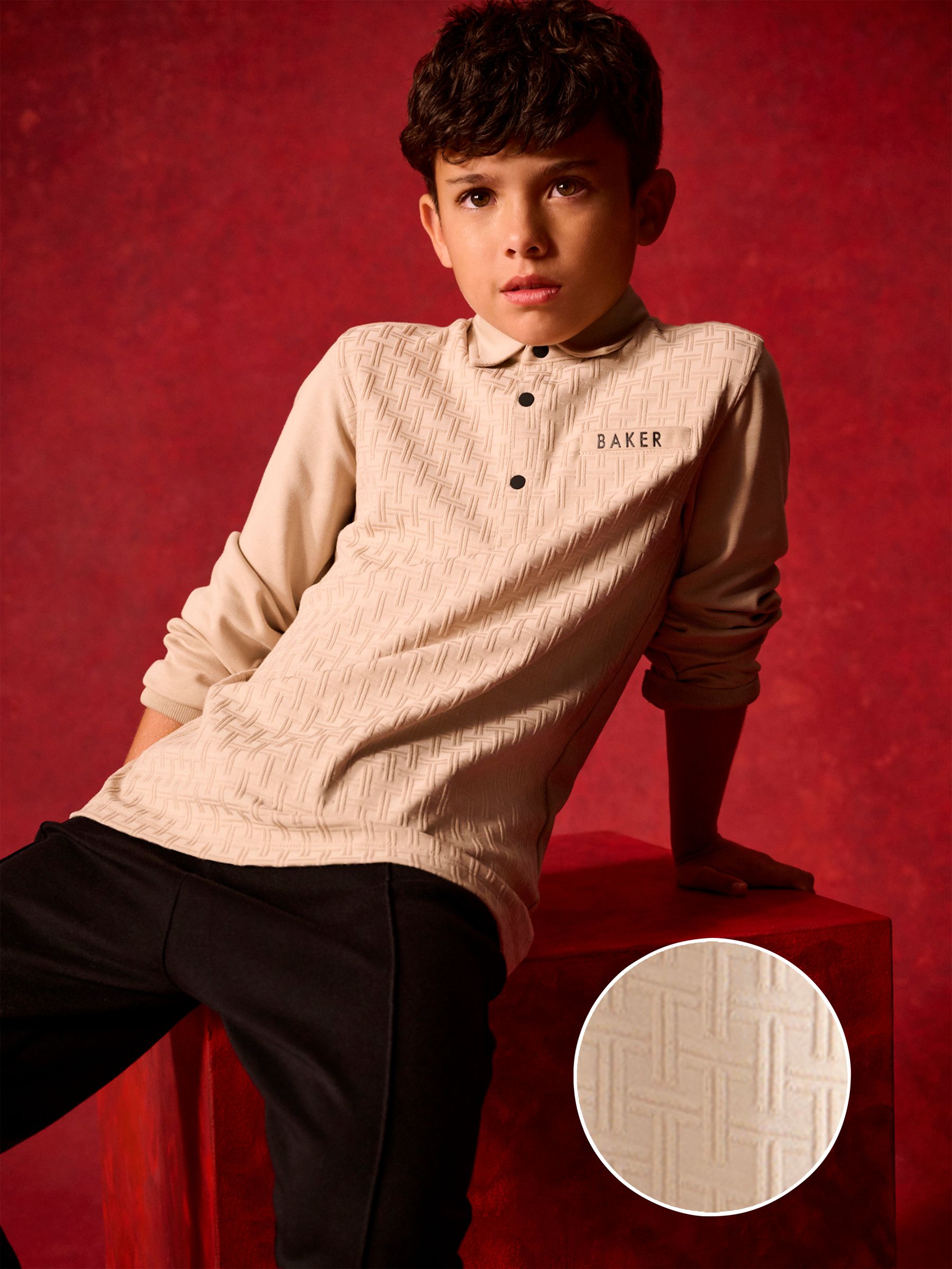 Pastelgeel - Baker by Ted Baker set van 100% katoenen poloshirt en broek met textuur