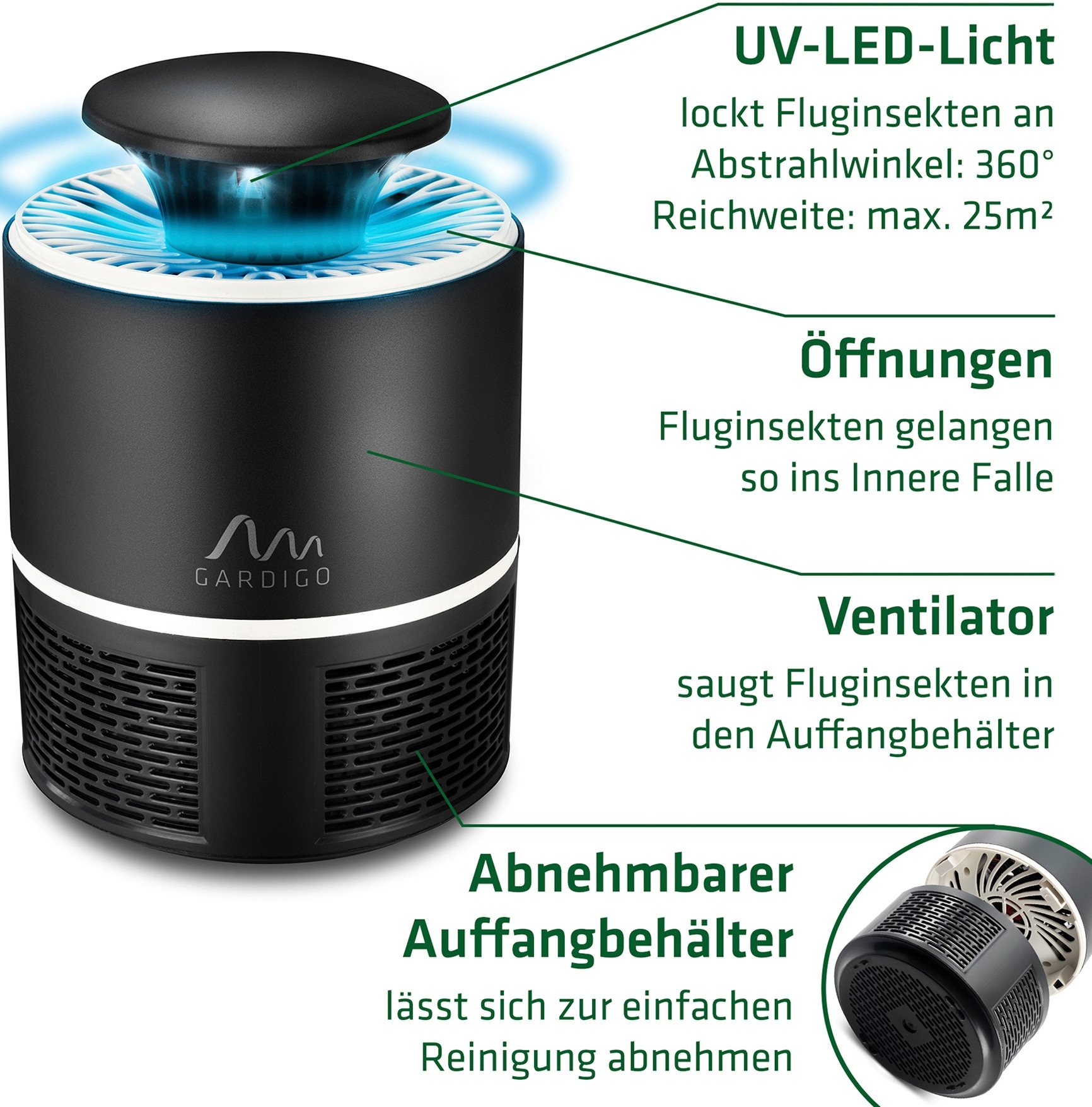 Gardigo Insektenfalle mit UV Licht und Luftstrom