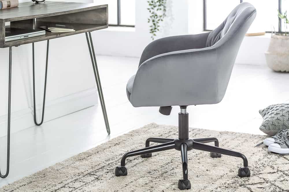 Höhenverstellbarer Bürostuhl DUTCH COMFORT grau Samt drehbar mit Armlehne Rollen gepolstert