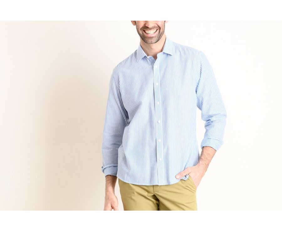 Chemise coton et lin rayures bleues et blanches - EDIBERT