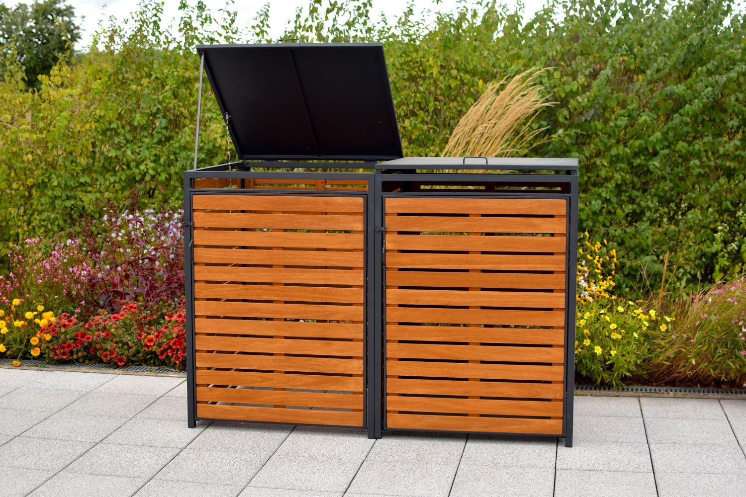 Afdekset voor twee bakken, 80-120 liter, aluminium/eucalyptus