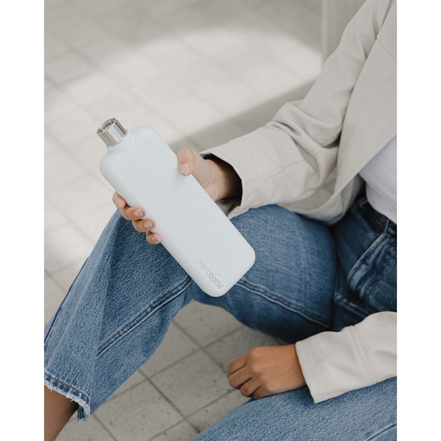 Memobottle Slim Bottle Stainless Steel 600ml white