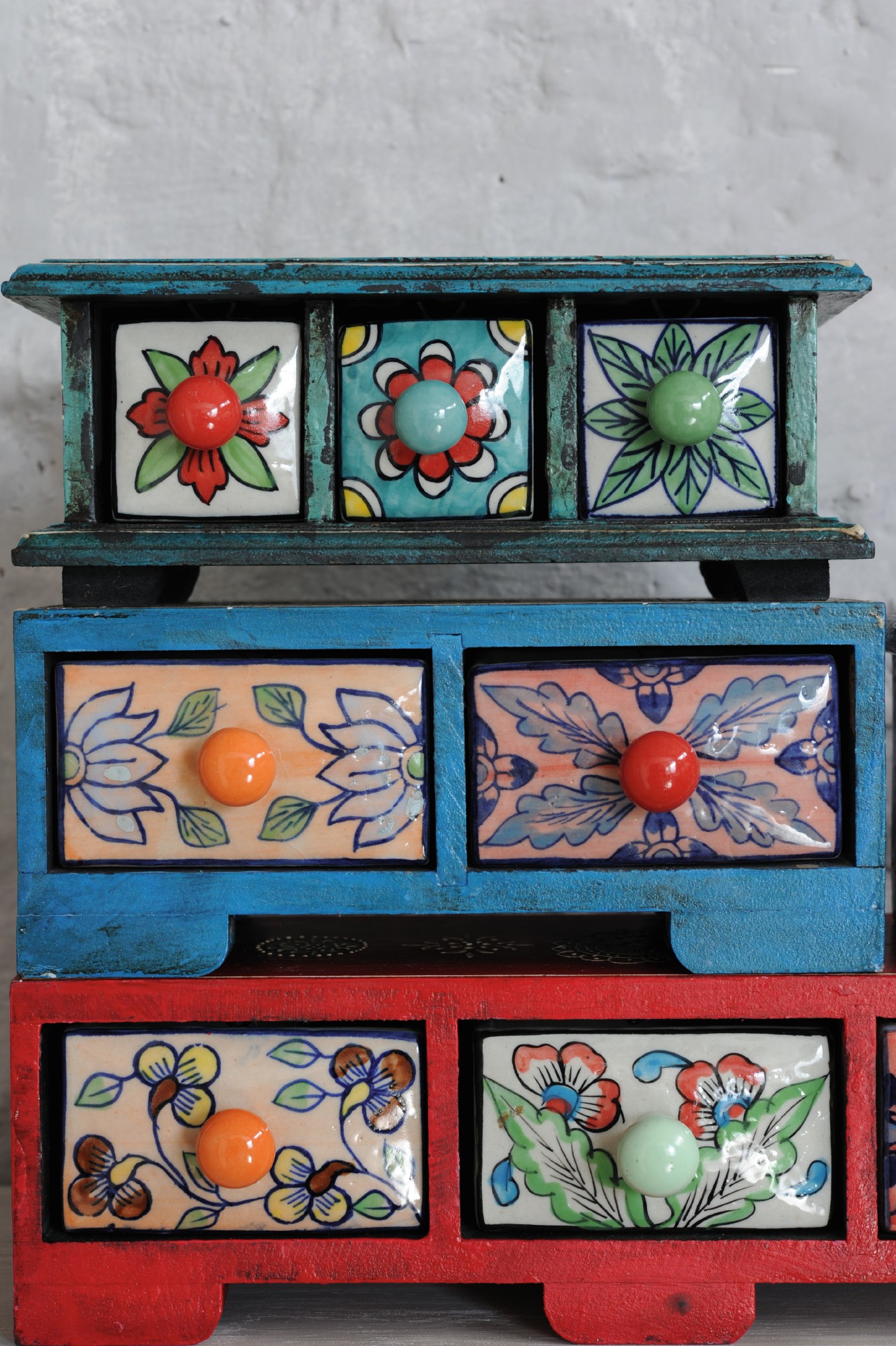Schubladentruhe mit 2 Schubladen, blau, L 11 cm, B 23,5 cm, H 10 cm von fischer's lagerhaus