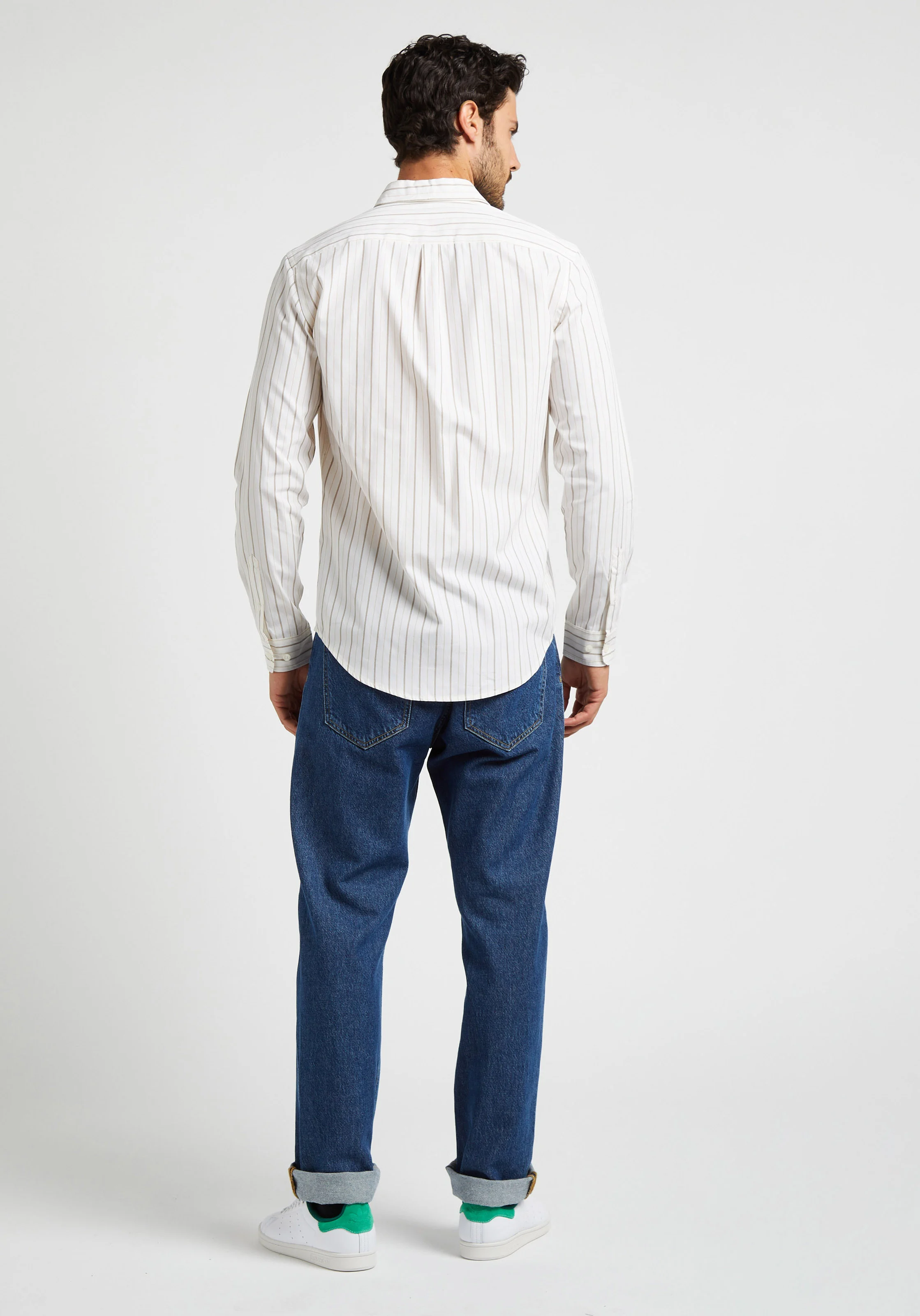 LIAM - Chemise col classique à rayures en coton bio | Blanc