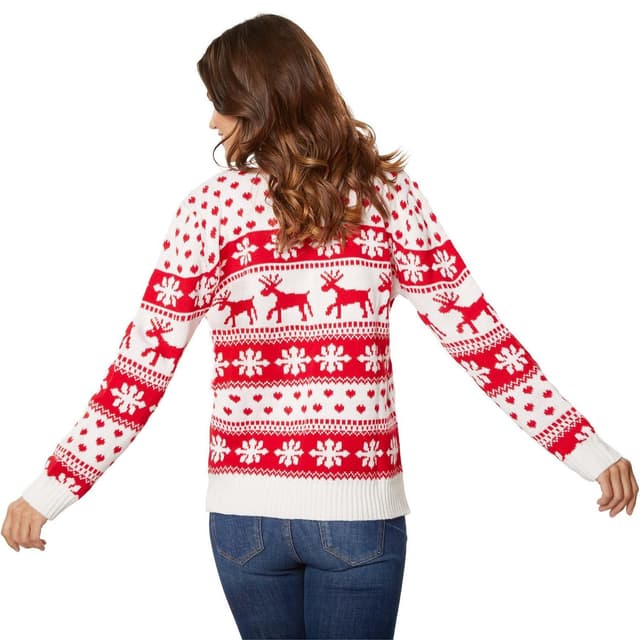 Julesweater Vinterfortryllelse hvid-rød til kvinder