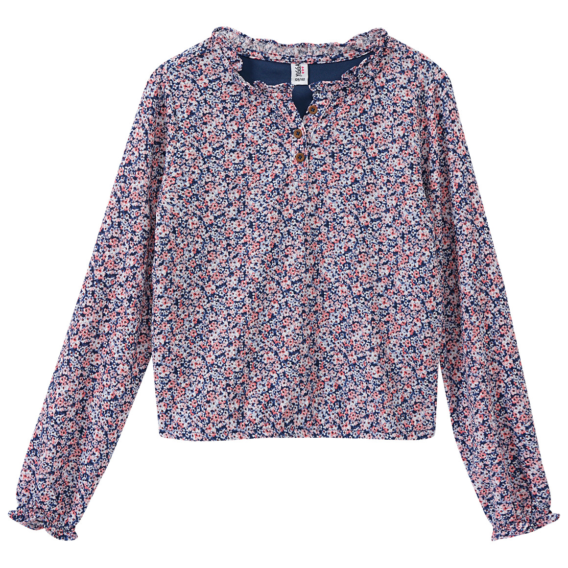 Yigga Mädchen Bluse mit Blumen-Allover rosa / dunkelblau
