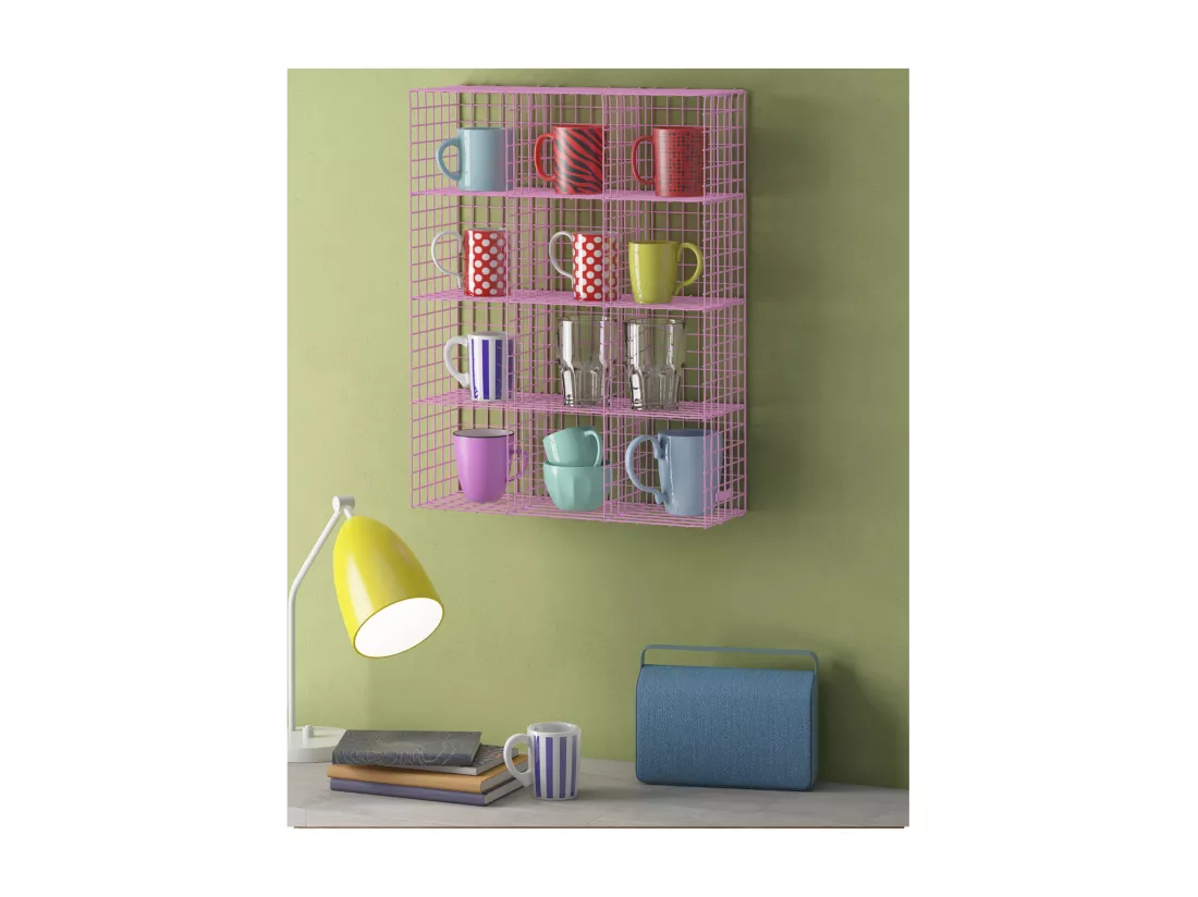 CUP RACK | Etagère murale à 12 compartiments en métal rose, petite