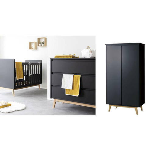 Chambre TRIO Lit 120x60 + Commode + Armoire 2P PURE Black - PERICLES