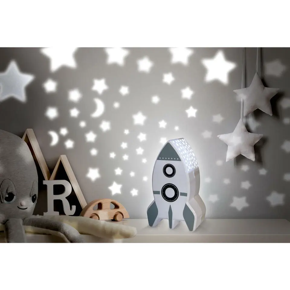 Home Deco Kids Nachtlampje - Raket met muurprojectie - 15 cm
