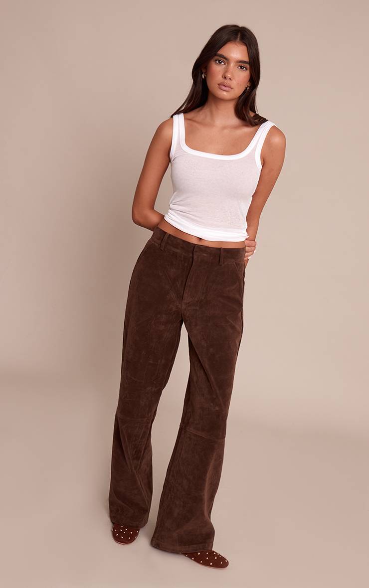 Marron Foncé Pantalon Droit En Synthétique
