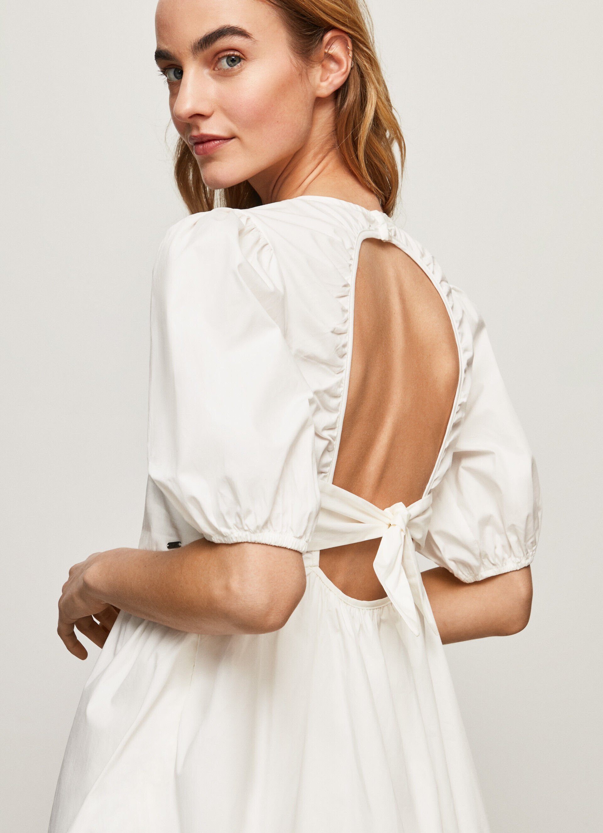 VESTIDO DE POPELINE DE ALGODÃO - branco