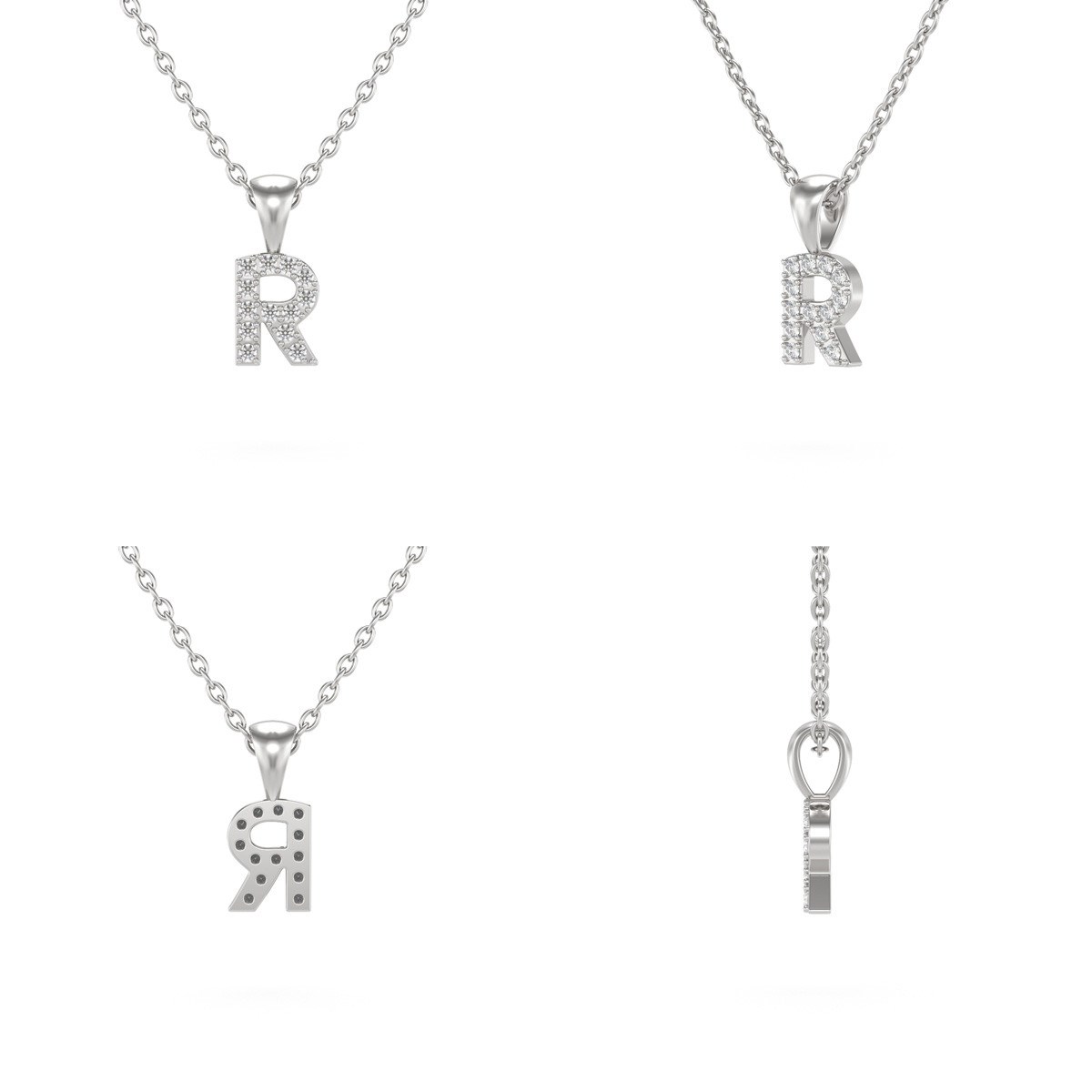 Collier Pendentif ADEN Lettre R Diamant Chaine Argent 925 incluse 0.72grs