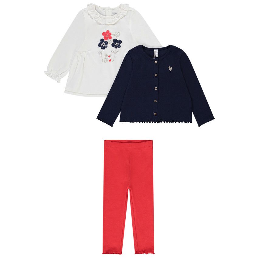 Ensemble 3 pièces avec gilet côtelé pour bébé fille - Bleu marine
