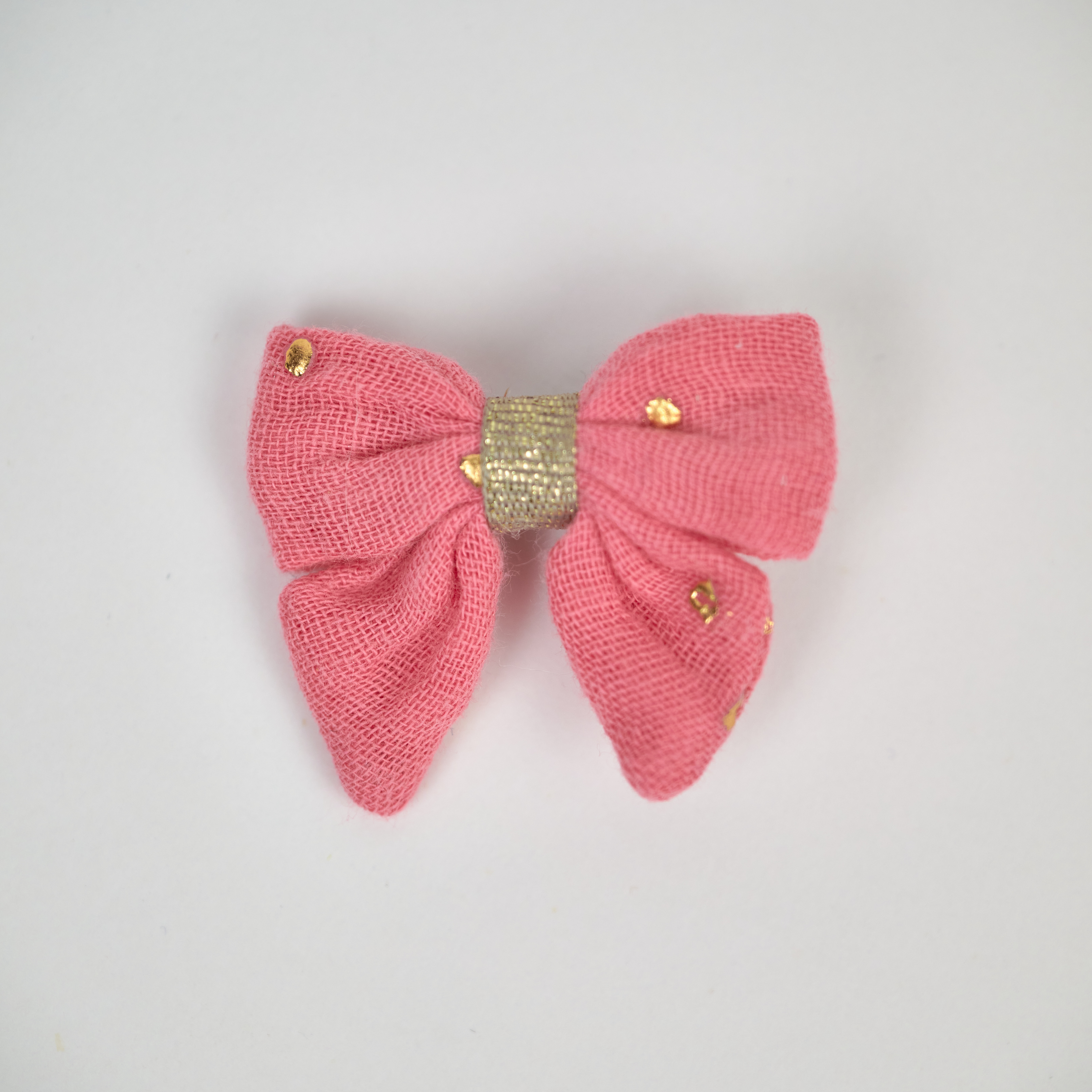 Barrette Mini Noeud Papillon Gaze Pois Or Rose Sorbet