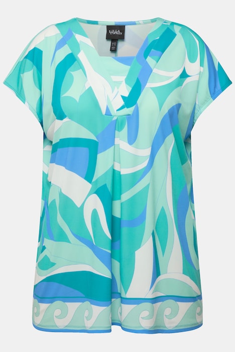 T-Shirt, Oversized, Blende, V-Ausschnitt, Halbarm