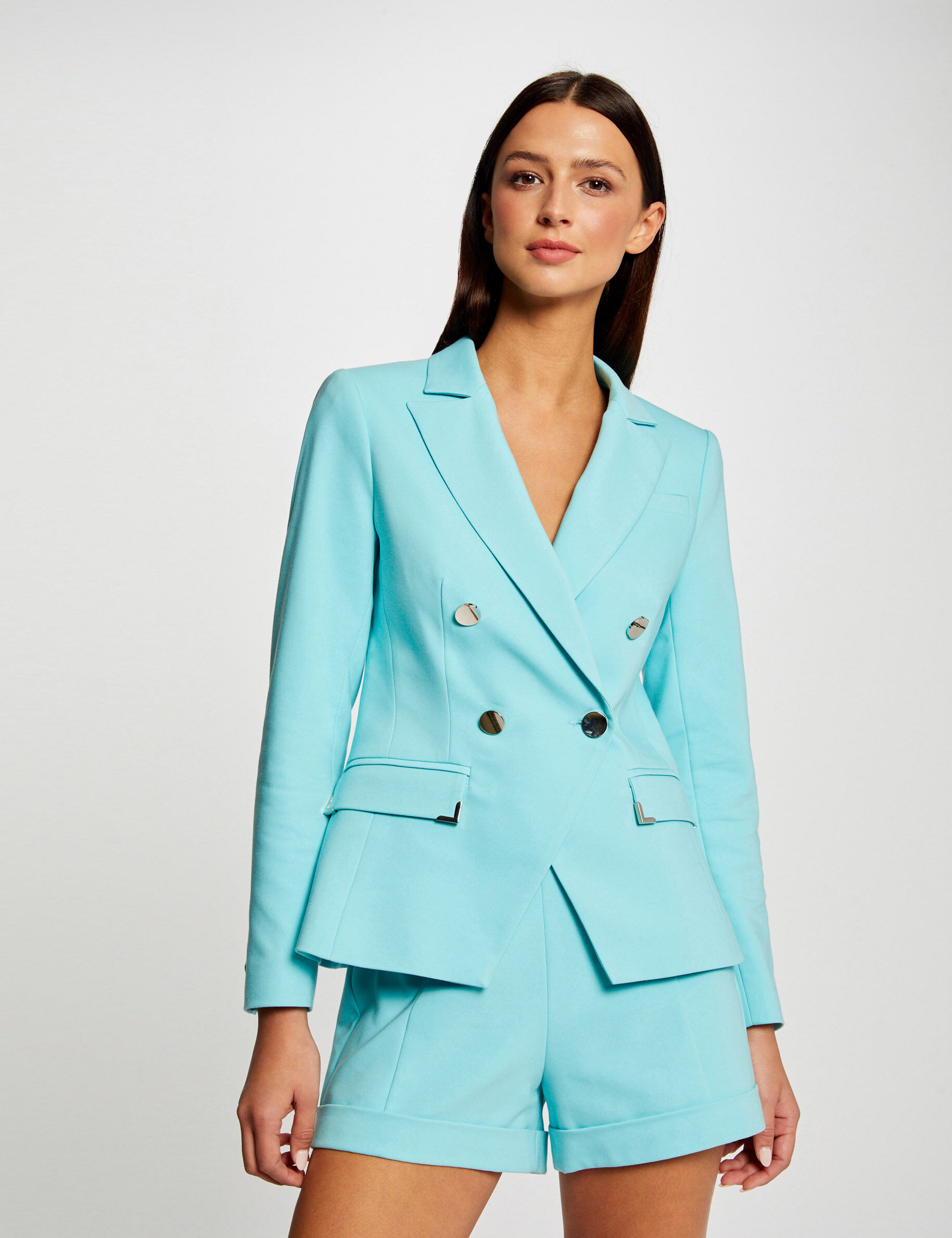 Short city droit ornements métalliques bleu clair femme - bleu_clair
