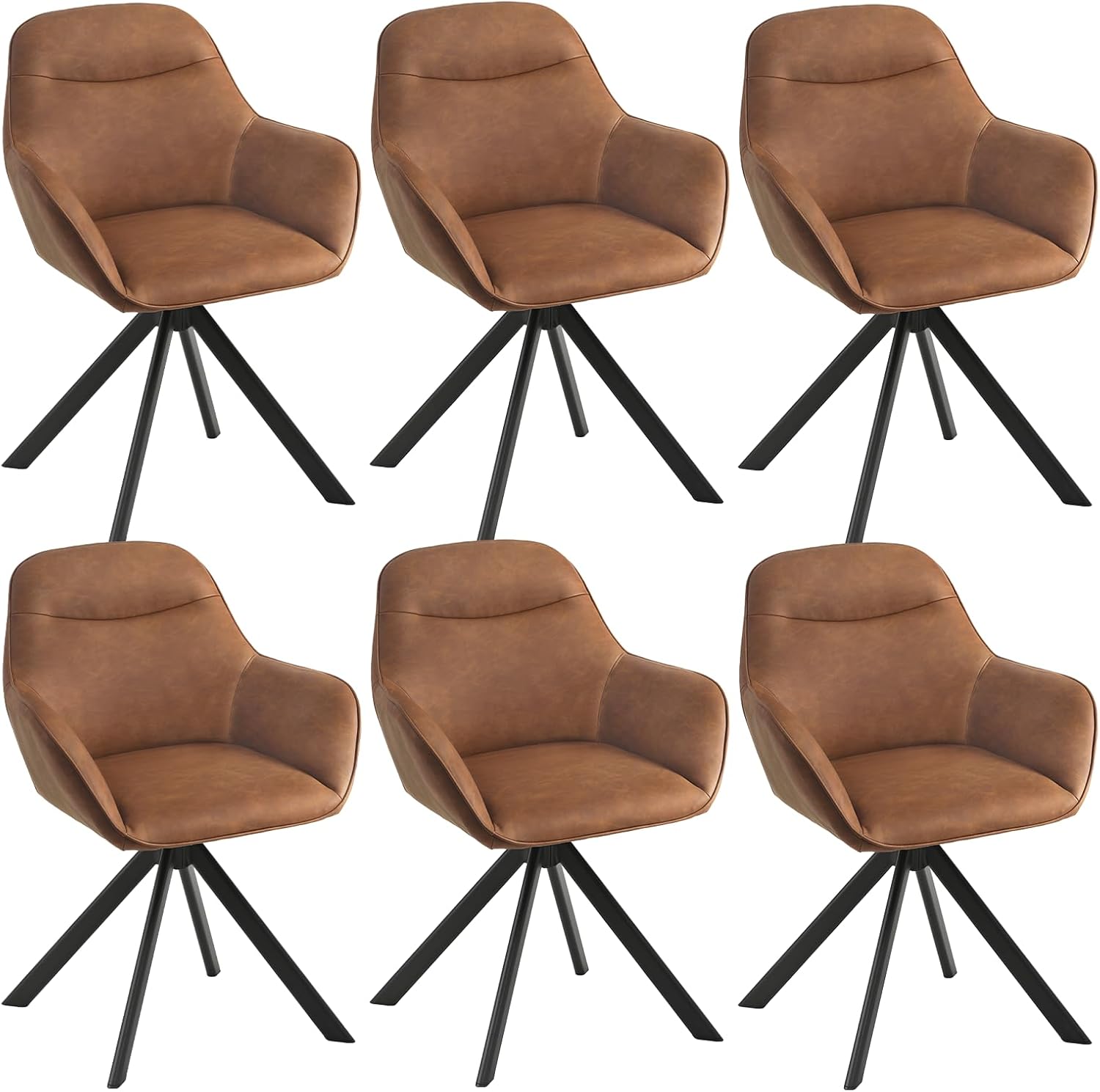Armlehnenstuhl drehbar Kunstleder Braun 6er Set Esszimmerstühle Drehstühle Esszimmer Polsterstuhl Küchenstuhl mit Armlehne für Esszimmer Wohnzimmer