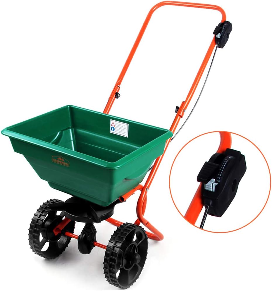 GARDEBRUK® Streuwagen 25L Streumenge einstellbar große Räder Saatgutstreuer Düngerstreuer für Salz Dünger Rasen Split Saatgut