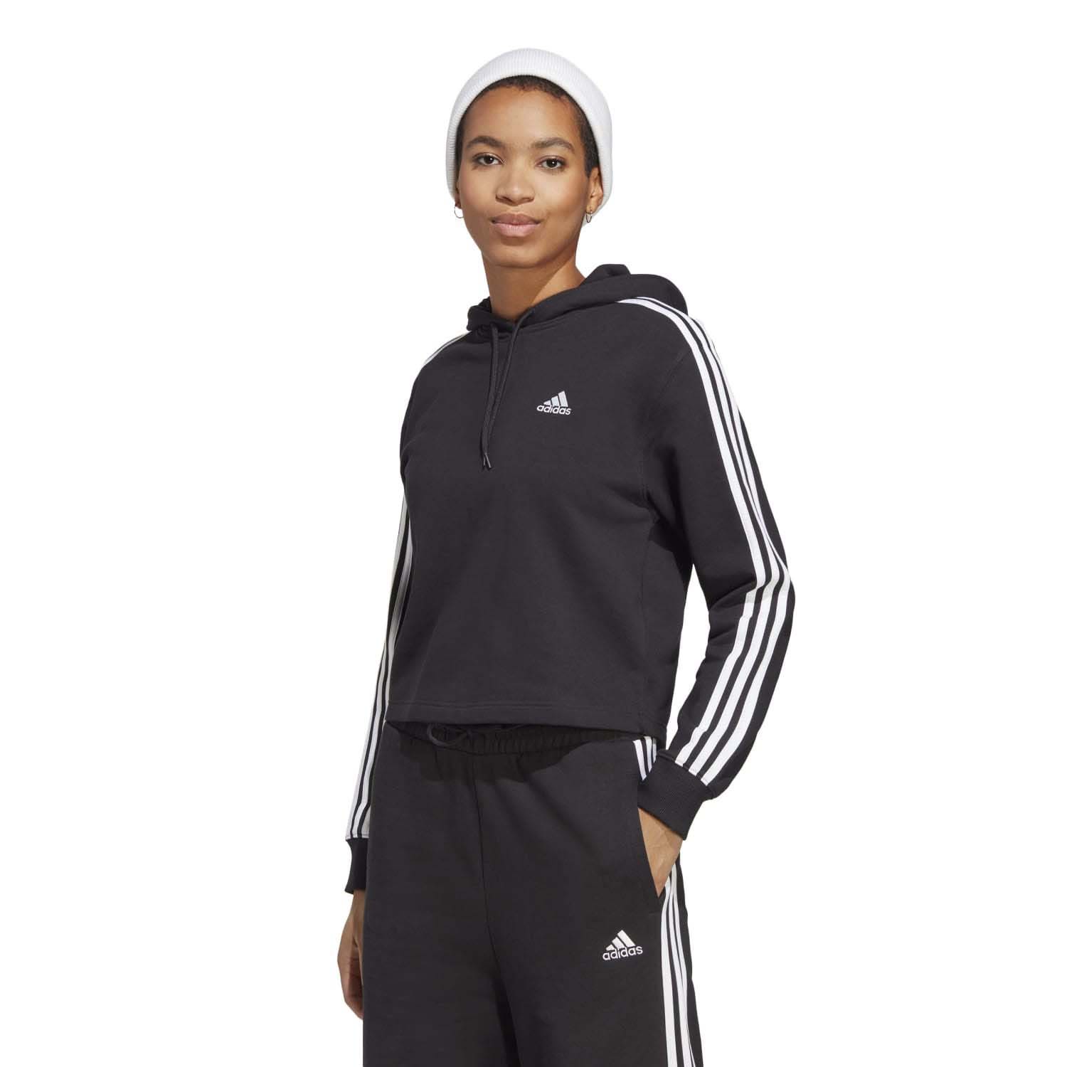 adidas  Essentials 3-Stripes French Terry Crop Hoodie